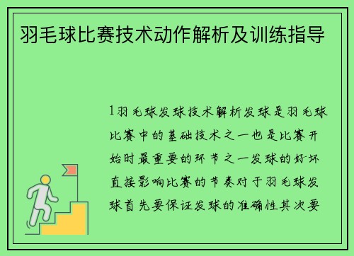 羽毛球比赛技术动作解析及训练指导