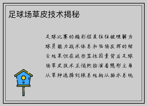 足球场草皮技术揭秘